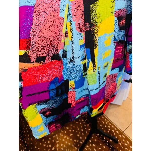 ALI MILES Bright Artsy Abstract Print 3/4 Flutter Sleeve Blouse S Artsy Travel - Picture 10 of 12